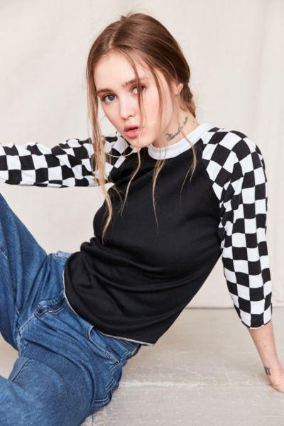 Urban Outfitters Vintage Checkered Baseball Long Sleeve Tee