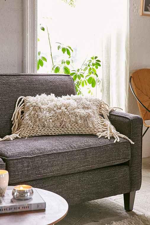 Urban Outfitters Textured Fringe Bolster Pillow,cream,bolster