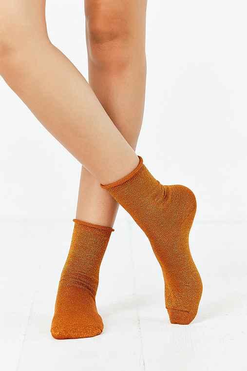 Urban Outfitters Out From Under Sparkle Party Anklet Sock,bronze,one Size