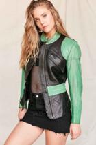 Urban Outfitters Vintage Colorblock Leather Moto Jacket,assorted,one Size