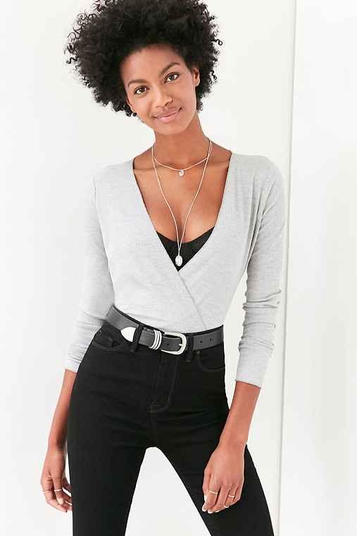 Urban Outfitters Project Social T Drew Surplice Thermal Tee,grey,m