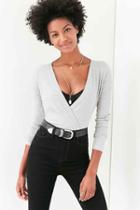 Urban Outfitters Project Social T Drew Surplice Thermal Tee,grey,m