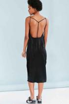 Urban Outfitters Silence + Noise Strappy Back Shine Midi Slip Dress,black,xs