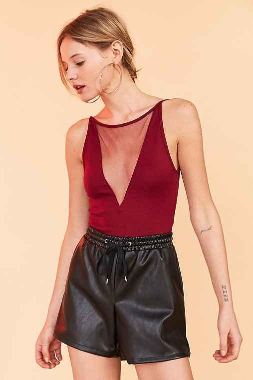 Urban Outfitters Silence + Noise Leah Mesh Inset Cami,maroon,m
