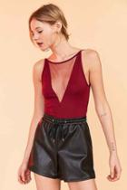 Urban Outfitters Silence + Noise Leah Mesh Inset Cami,maroon,m