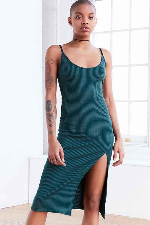 Urban Outfitters Silence + Noise Thigh-slit Midi Slip Dress,dark Green,s