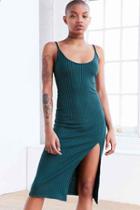 Urban Outfitters Silence + Noise Thigh-slit Midi Slip Dress,dark Green,s