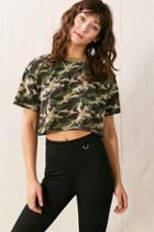 Urban Outfitters Vintage Cropped Camo Tee,olive,one Size