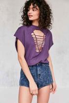 Urban Outfitters Truly Madly Deeply Macrame Tee,purple,xs