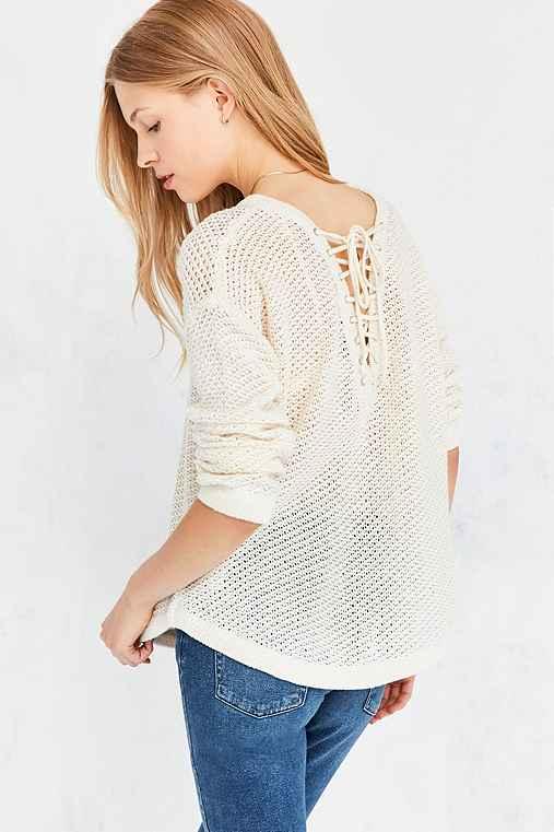 Urban Outfitters Kimchi Blue Lea Lace-up Pullover Sweater,ivory,s