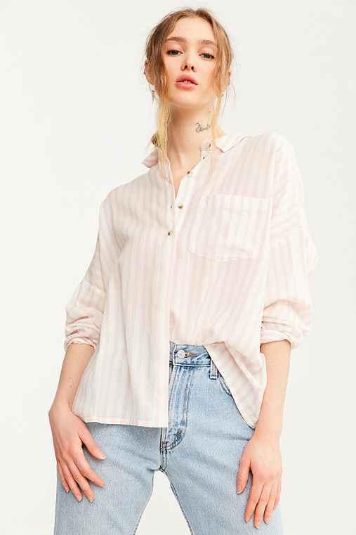 Urban Outfitters Bdg Twill Striped Button-down Shirt,peach,xs