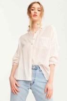 Urban Outfitters Bdg Twill Striped Button-down Shirt,peach,xs