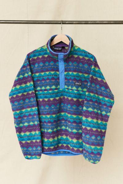 Urban Renewal Vintage Patagonia Purple + Blue Pattern Fleece Pullover Jacket
