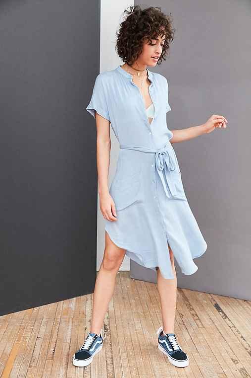 Urban Outfitters Ecote Gauze Band Collar Shirt Dress,blue,m
