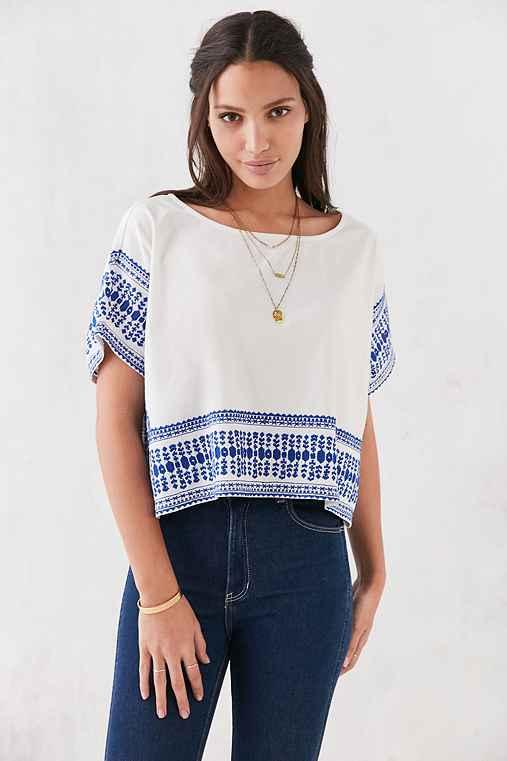 Urban Outfitters Cope Mojave Embroidered Tee,ivory,xs