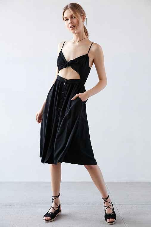 Urban Outfitters Kimchi Blue Tie-front Cutout Button-down Midi Dress,black,4