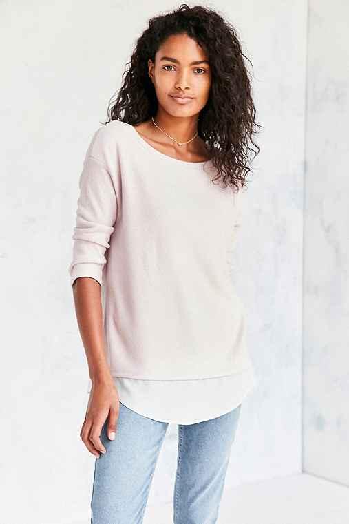 Urban Outfitters Silence + Noise Aimee Chiffon Shirttail Pullover Top,pink,l