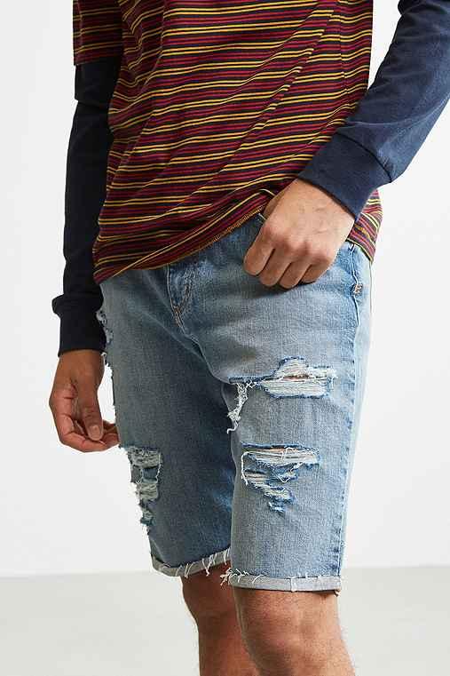 Urban Outfitters Bdg Destructed Stonewash Denim Short,vintage Denim Light,33