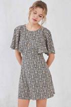 Urban Outfitters Kimchi Blue Flutter-sleeve Damask Print Mini Dress,blue Multi,2