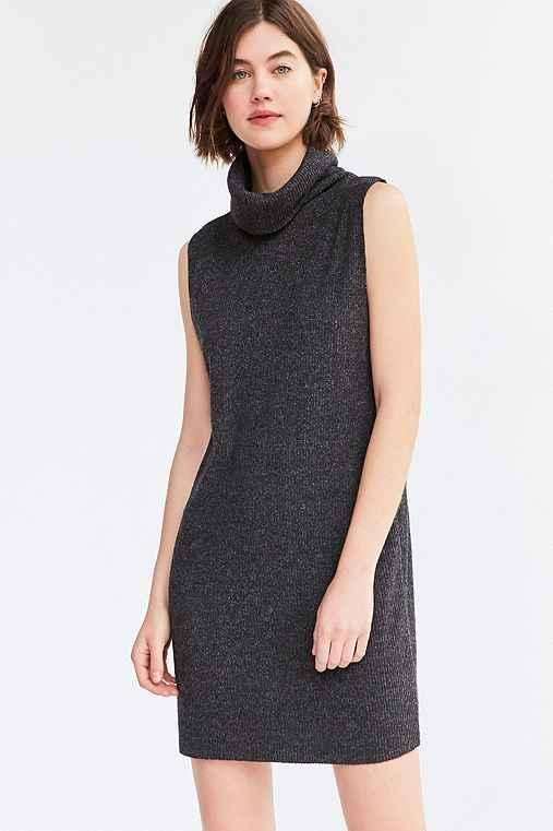 Urban Outfitters Silence + Noise Sage Cozy Turtleneck Mini Dress,black Multi,xs