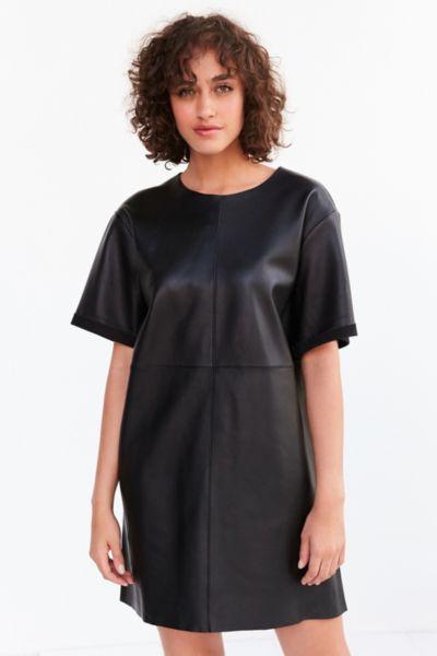 Silence + Noise Leather Boxy Mini T-shirt Dress