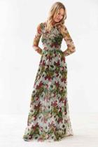 Urban Outfitters Ecote Floral Fishnet Long-sleeve Maxi Dress,multi,l