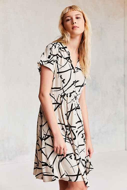 Urban Outfitters Cooperative Liza Printed Babydoll Shirt Mini Dress,black & White,xs