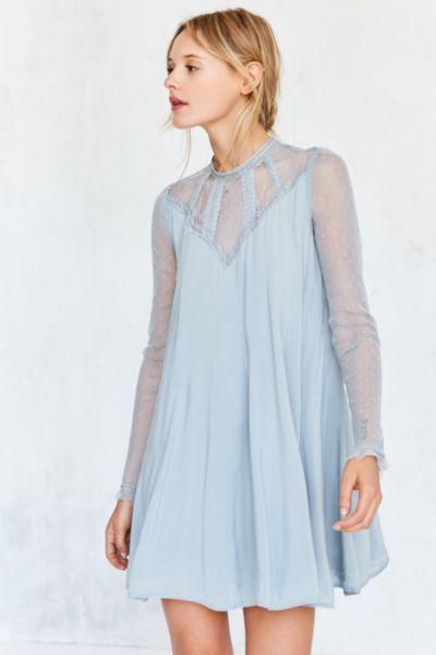 Kimchi Blue Constance Embroidered Mesh Mock-neck Frock Dress