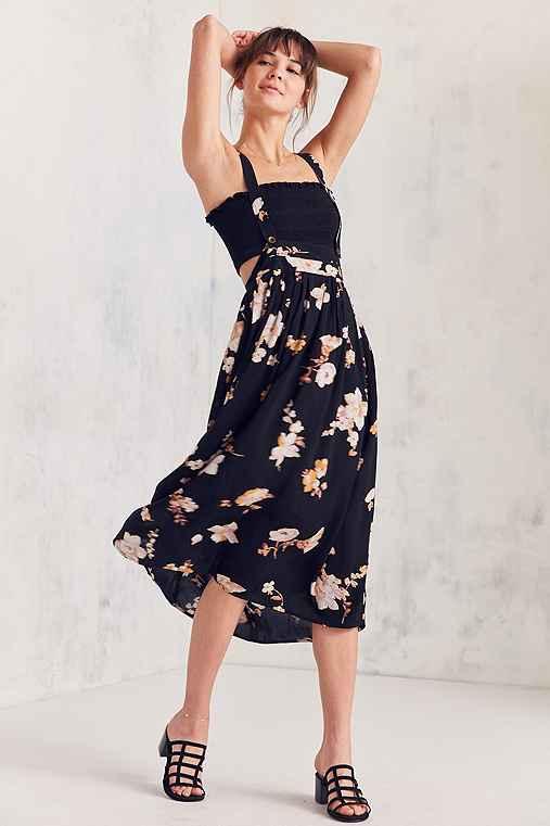 Urban Outfitters Kimchi Blue Buttercup Apron Midi Skirt,black Multi,m/l