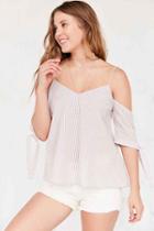 Urban Outfitters Kimchi Blue Seersucker Cold-shoulder Tie-sleeve Top,brown Multi,l