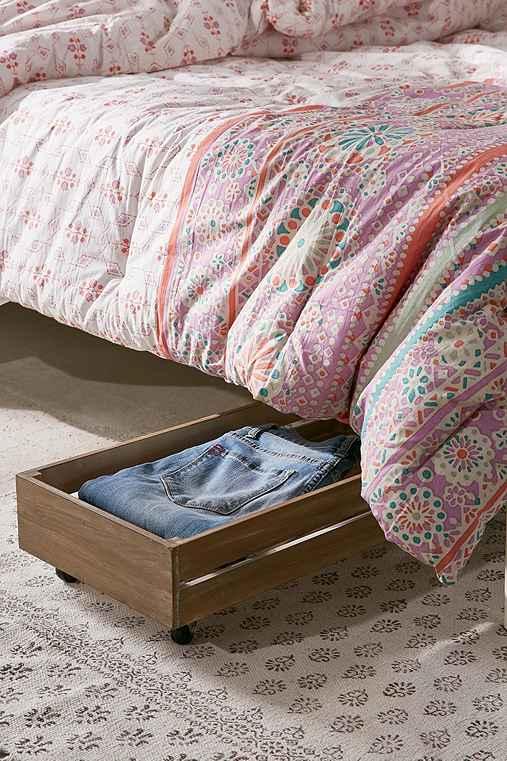 Urban Outfitters Under-the-bed Rolling Wood Storage Box,cream,one Size