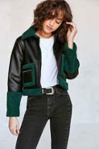 Urban Outfitters Silence + Noise Opia Vegan Sherpa Leather Jacket,dark Green,xs
