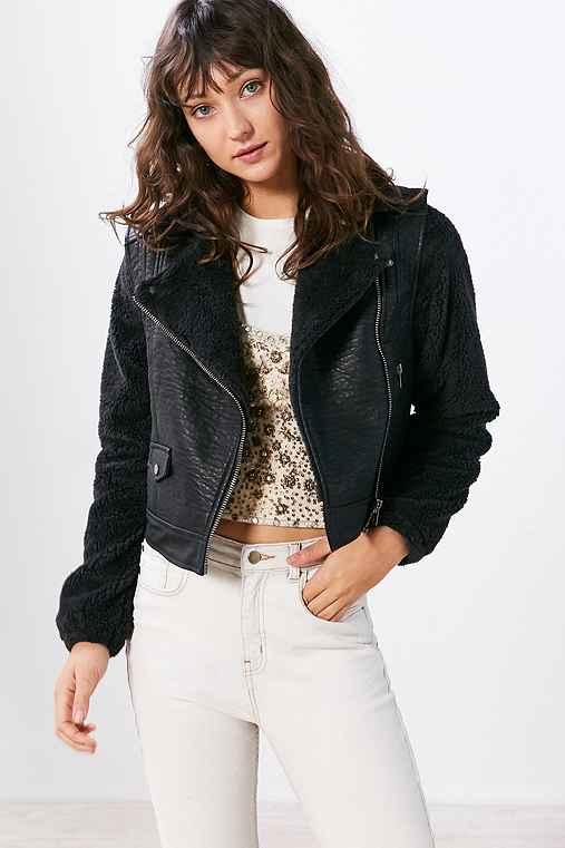 Urban Outfitters Bdg Cozy Combination Moto Jacket,charcoal,l