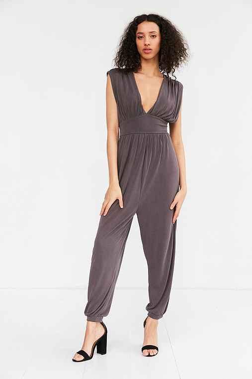 Urban Outfitters Silence + Noise Diana Empire Waist Cupro Jumpsuit,dark Purple,m