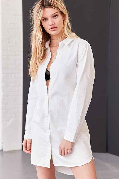 Urban Outfitters Bdg Button-down Shirt Mini Dress,white,xl