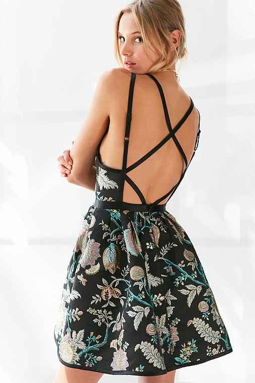 Urban Outfitters Kimchi Blue Hidden Dragon Jacquard Mini Dress,black Multi,4