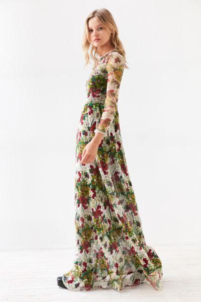 Ecote Floral Fishnet Long-sleeve Maxi Dress