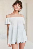 Urban Outfitters Kimchi Blue Eliza Ruffle Tiered Off-the-shoulder Tee,white,l
