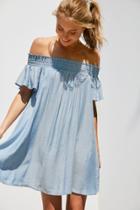 Urban Outfitters Cooperative Striped Off-the-shoulder Flutter Sleeve Dress