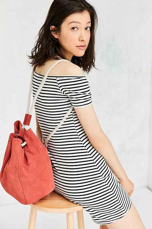 Urban Outfitters Rope Cord Bucket Backpack,coral,one Size