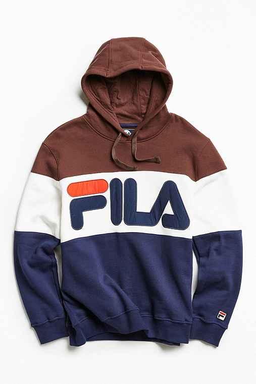 Urban Outfitters Fila Colorblocked Hoodie Sweatshirt,brown,m