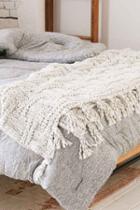 Urban Outfitters Seed Stitch Knit Throw Blanket,cream,50x60