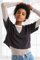 Urban Outfitters Truly Madly Deeply Cooper Crop V-neck Tee,black,l