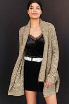 Urban Outfitters Bdg Ava Cozy Waffle Knit Cardigan,olive,xs