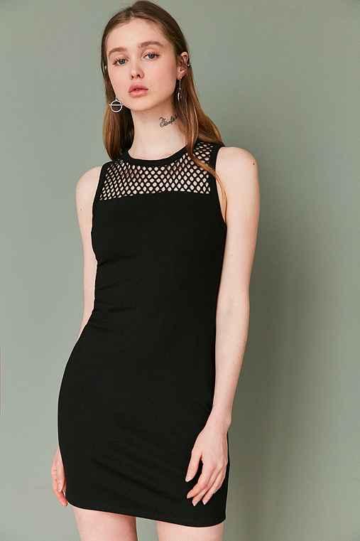 Urban Outfitters Silence + Noise Mesh Insert Bodycon Dress,black,l