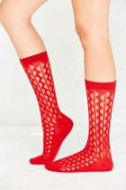 Urban Outfitters Out From Under Open Work Zig Zag Stripe Sock,red,one Size