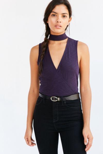 Silence + Noise Violet Mock Neck Surplice Top