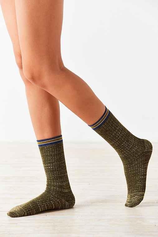 Urban Outfitters Out From Under Lurex Varsity Stripe Crew Sock,gold,one Size