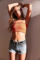 Urban Outfitters Silence + Noise Smocked Ruffle Strapless Top,orange,xs/s
