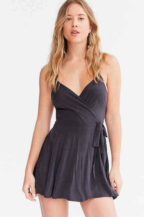 Urban Outfitters Kimchi Blue Veruca Skorted Wrap Romper,washed Black,s